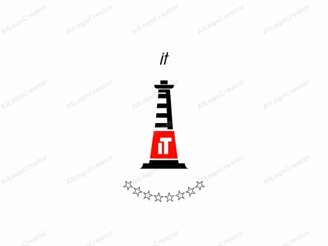 a minimalist design featuring a stylized lighthouse. The central element of the logo is a tall, slender, black cylindrical tower with horizontal black stripes, symbolizing the lighthouse's structure. Positioned at the base of the lighthouse is a large