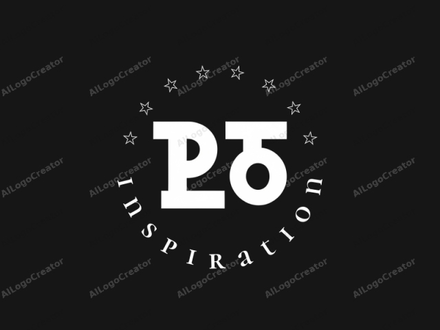This image features a minimalist logo composed of white, bold, sans-serif letters against a stark black background. The letters are arranged horizontally and centered in the frame. The logo consists of two letters, "P" and "O," which are slightly
