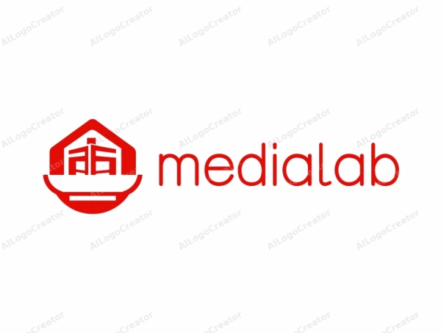 focusing on the elements, style, and symbolism. The logo features a minimalist design in a bright red color against a plain white background. At the center, there is a geometric shape resembling a house or a shelter, consisting of three triangular sections.