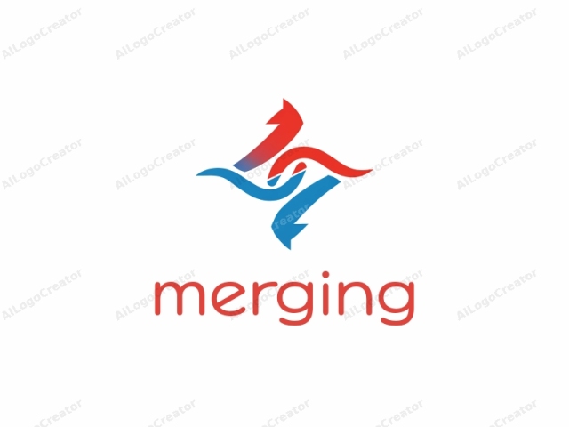 which features a stylized, abstract design. The image consists of two interlocking, flowing shapes on a white background. The left shape is a smooth, curving line transitioning from blue at its base to red at its tip, giving it a
