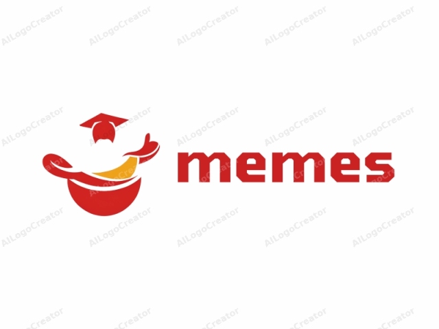 Este es un diseño de logo digital que presenta una ilustración estilizada y minimalista de un graduado, representado como una figura humana con un diseño simple y limpio. El graduado lleva un gorro de graduación rojo con una borla, lo que sugiere un logro académico. El graduado