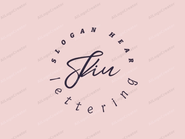 presentando un diseño minimalista con un toque elegante. Esta imagen consiste en un logo limpio y suave, colocado sobre un fondo rosa claro y suave. El enfoque central es la palabra "Skin" escrita en una elegante letra cursiva, en un tono profundo