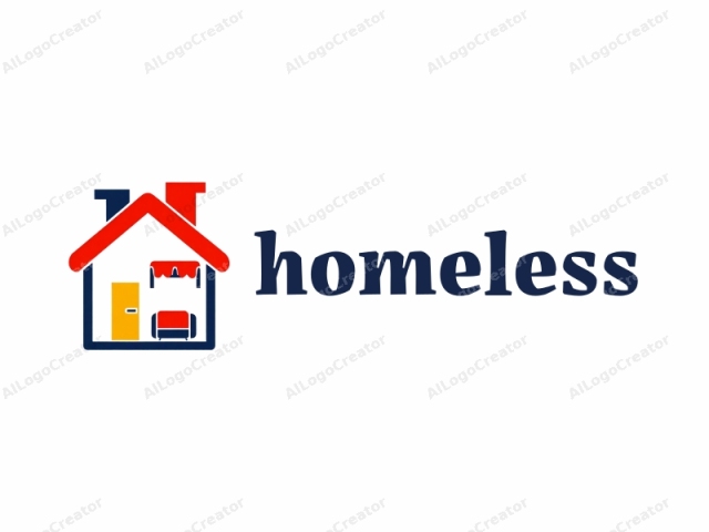 The logo is a simple, colorful, flat design depicting the interior of a house. It consists of a stylized, geometrically shaped house with a red roof, blue front facade, and a yellow door. The door is centrally positioned on the