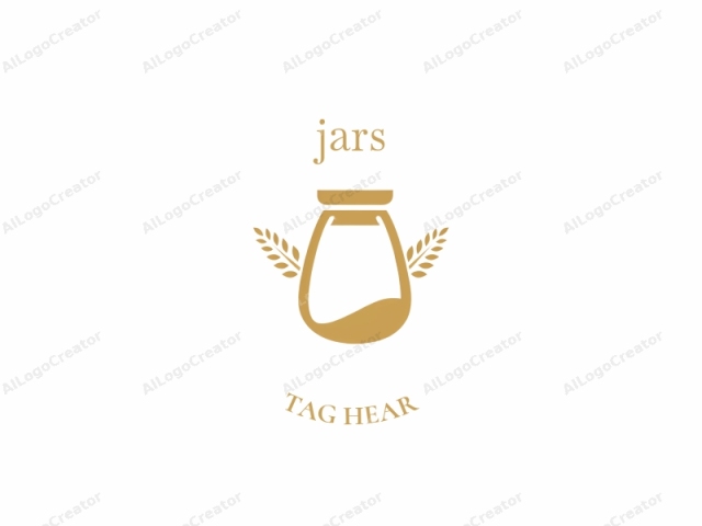 Esta es una ilustración de logo minimalista y estilizada que representa una jarra con tapa y dos espigas de trigo. Toda la imagen está renderizada en un color amarillo dorado sólido. La jarra tiene forma ovalada y está ligeramente inclinada hacia la izquierda, con su base