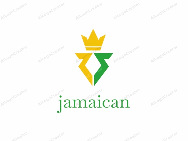 The image is a minimalist, abstract logo featuring a stylized, geometric design in three distinct colors: yellow, green, and white. At the center of the logo, there is a large, bold yellow triangle pointing upward and slightly to the right