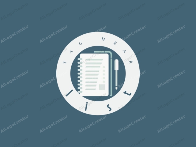 a stylized, minimalist design, depicting an office setting. The image features a dark teal background with a subtle light teal gradient effect, creating a soft, muted appearance. Centered in the image is a white spiral-bound notebook with lines of text