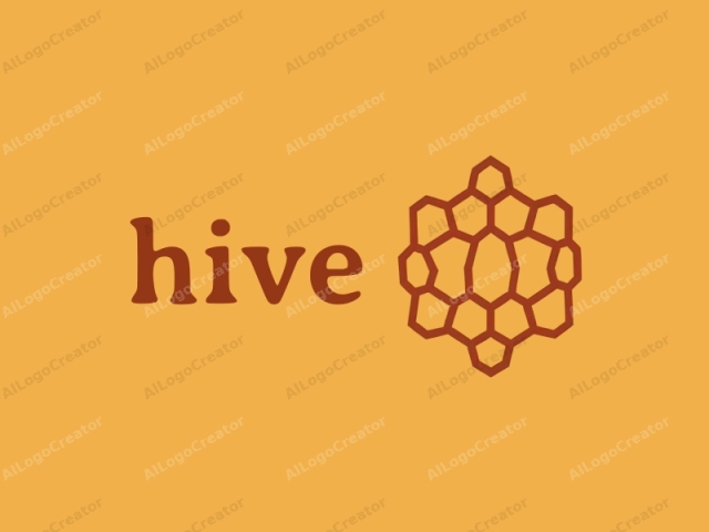 This image is a minimalist, geometric logo featuring a honeycomb design centered on a solid, mustard-yellow background. The honeycomb pattern is outlined in a rich, deep red color, creating a striking contrast against the bright yellow backdrop. The logo is