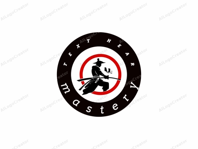 This is a digital logo illustration featuring the silhouette of a samurai warrior. The subject is depicted in black, standing with a confident and focused posture, wielding a katana sword. The sword is held diagonally, with the blade pointing downwards and