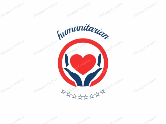 describing its visual elements, color scheme, and overall style. The image is a simplified, digital logo depicting two stylized hands in a circle. Each hand is represented in solid dark blue, with five fingers per hand, symmetrically arranged. The