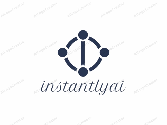 This image is a simple, monochromatic graphic featuring a stylized icon representing a connection or network. The icon consists of four circular nodes arranged symmetrically around a central, vertical line, forming a shape resembling a compass or an asterisk.