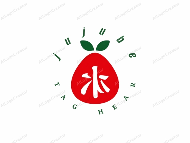 en un estilo minimalista. Este logotipo presenta un diseño simple y audaz que es moderno y elegante. El objeto central es una manzana estilizada, representada por un óvalo rojo suave y redondo con una pequeña hoja verde en la parte superior, que recuerda a una