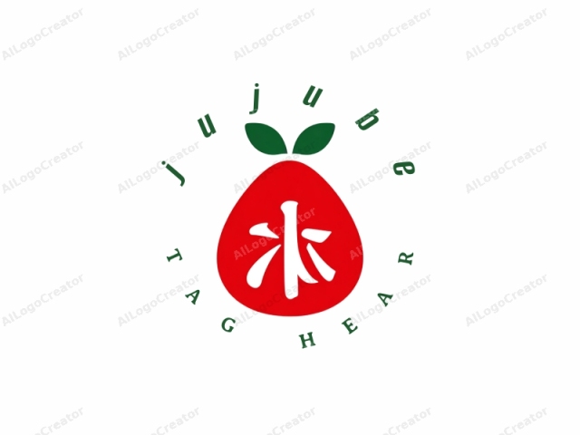 in a minimalistic style. This logo features a simple, bold design that is both modern and elegant. The central object is a stylized apple, represented by a smooth, round red oval with a small green leaf at the top, reminiscent of an