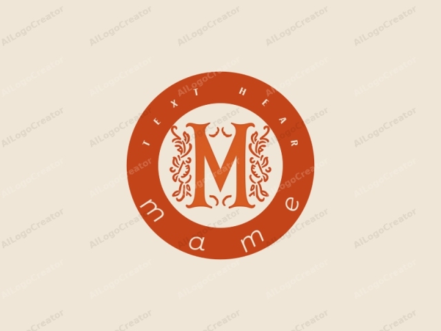 The image is a simple, minimalist logo featuring a large, bold, uppercase letter "M" centered in the frame. The "M" is designed in an elegant, serif font and is filled with a vibrant, warm orange color, creating a