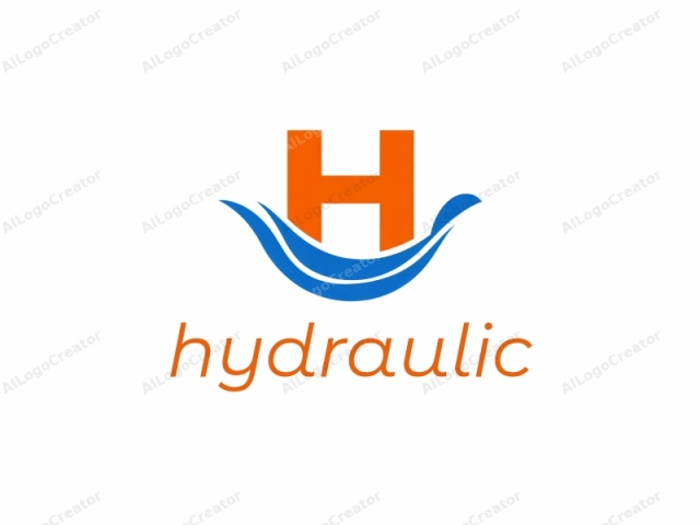 This is a digital logo design featuring bold, geometric shapes. The main focus is a large, capital letter "H," rendered in a vibrant, solid orange color. Flanking both sides of the "H" are two stylized, curved lines