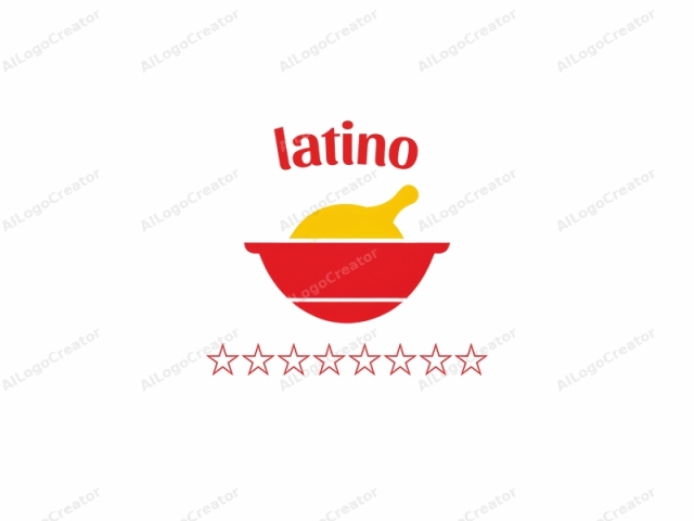 The image is a minimalist, abstract logo in a clean, flat design style. It features a stylized representation of a bowl with a lid. The bowl is outlined in red and filled with a bright yellow color, creating a sharp contrast. The