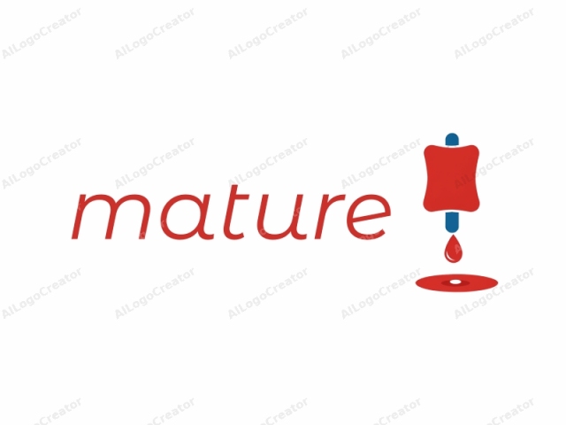 This digital illustration features a simplistic, stylized design. The main subject is a blood donation bag, represented in a flat, two-dimensional form. The bag is drawn in bright red with squared edges and a cylindrical shape. A blue tube, representing