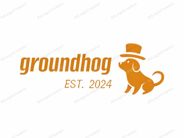 in einem minimalistischen Designstil, der Klarheit und Einfachheit betont. Dieses Logo ist ein stilisiertes, flaches Symbol, das einen cartoonartigen Hund darstellt, der aufrecht sitzt. Der Hund, in einem kräftigen, einfarbigen Orangeton dargestellt, ist mit klaren, glatten Linien vereinfacht