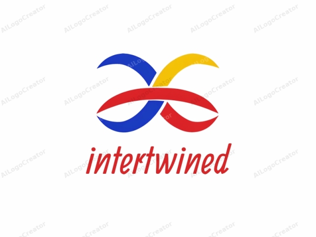The logo is a simplified, abstract design featuring three interlocking, curved lines. The top and bottom lines are bright red and blue, respectively, while the center line is yellow. Each of these lines is smooth, with sharp, clean edges.