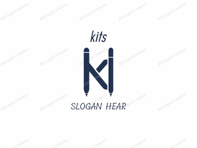 in the context of creative writing. The logo is a minimalist, geometric design created by using dark blue, stylized depictions of three pencils arranged in a unique configuration. The pencils are positioned in a manner that suggests the formation of a letter "K