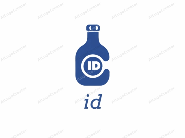 This logo image is a minimalist, monochromatic design featuring a simple blue bottle silhouette with a white logo. The bottle is depicted in a profile view with a narrow neck, a broad base, and a curved body, reminiscent of a traditional glass