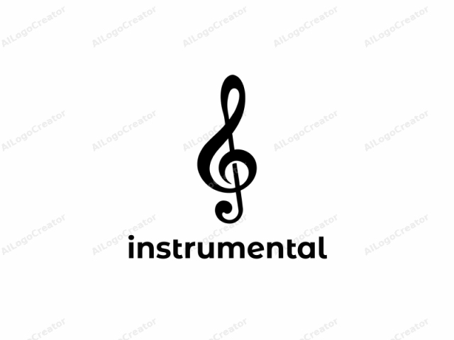 Das Bild ist ein minimalistisches Logo-Design mit hohem Kontrast, das einen stilisierten schwarzen Violinschlüssel vor einem weißen Hintergrund zeigt. Der Violinschlüssel ist ein musikalisches Symbol, das verwendet wird, um den Tonumfang von Instrumenten im Violinschlüssel auf Notenblättern anzuzeigen.