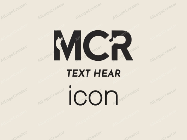 featuring minimalist and abstract design elements. The image is a minimalist logo composed of bold, black, uppercase letters that spell out "MC" in an unconventional manner. The middle portion of the "C" is replaced with an abstract design resembling a stylized