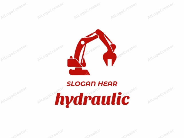 This logo is a simple, red vector graphic illustration of a construction machine. It depicts a large excavator, specifically the arm and claw. The machine is drawn with clean, bold lines and a uniform shade of red against a stark white background.
