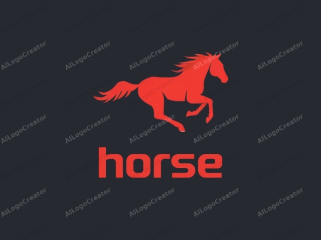 This logo is a minimalist, digital illustration featuring a bold, red silhouette of a galloping horse set against a dark navy blue background. The horse's sleek, streamlined form is depicted with clean, sharp lines and a flat, untextured