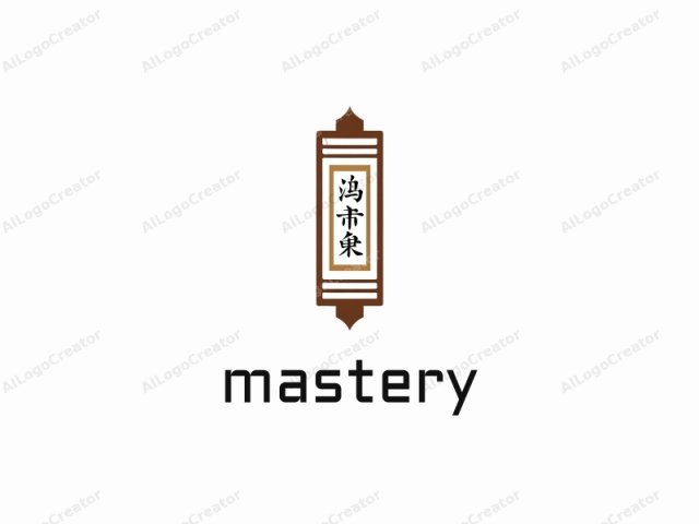 focusing on the elements and their meanings. This logo features a minimalist design centered around a rectangular plaque. The rectangular plaque is surrounded by a thick, dark brown frame with rounded edges and a pointed top, reminiscent of a traditional Chinese or Japanese architectural feature