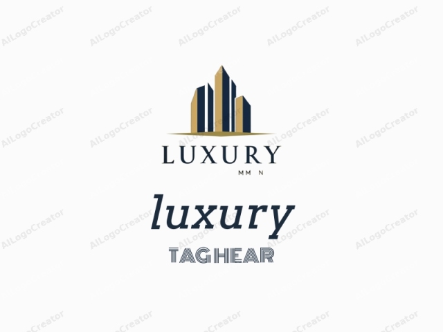 The logo features a minimalist, modern design. At the top, there is a stylized depiction of a residential building with multiple levels, rendered in a sleek and geometric style. The building is composed of five tall, vertical lines in dark blue,