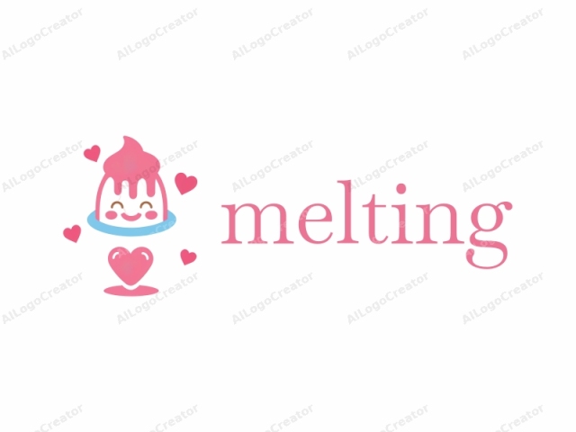 This is a cute, whimsical, cartoon-like logo featuring a smiling, anthropomorphic ice cream cone. The ice cream cone is predominantly white with light pink details, including a rosy blush on its cheeks and a light pink hat, which is