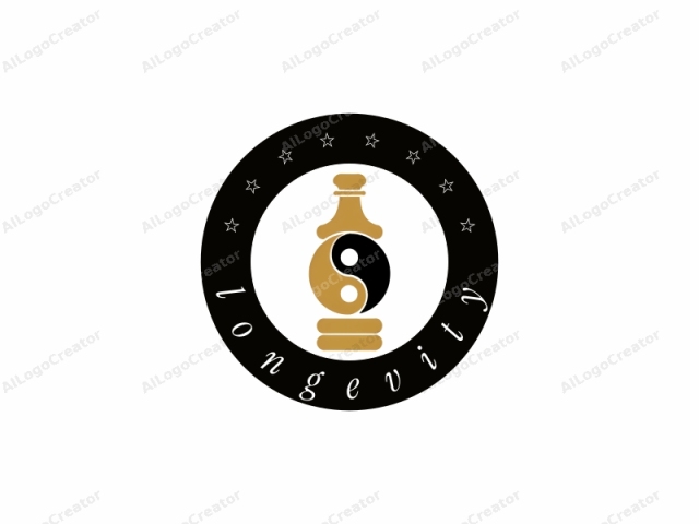 Este logo presenta un diseño simplista y abstracto en un estilo limpio y moderno. El tema principal es una representación estilizada del símbolo tradicional chino del yin-yang, representado en dos colores complementarios: negro y dorado. El símbolo yin-yang