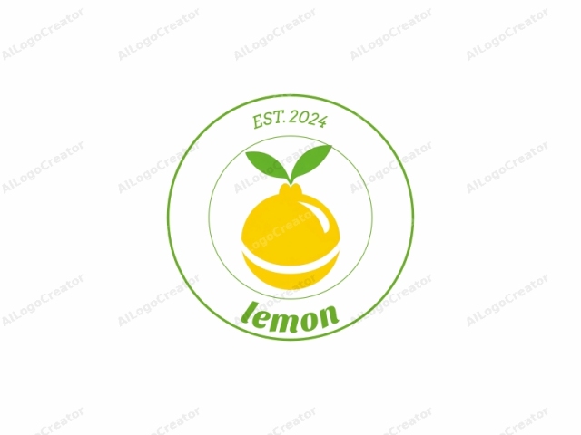 que es una representación estilizada y minimalista de un limón. La imagen presenta un limón redondo y suave con una superficie brillante y de color amarillo brillante. El tallo del limón, un pequeño nudo verde, está unido cerca de la parte superior, y el tallo se extiende