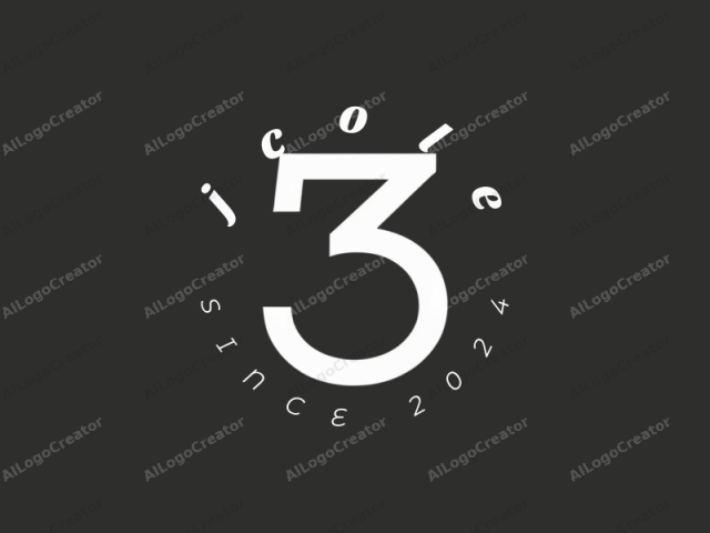 The image features a minimalist and modern logo design. Central to the composition is a large, bold number "3" written in a sans-serif typeface and rendered in crisp, white lines against a solid, matte black background. The number "3