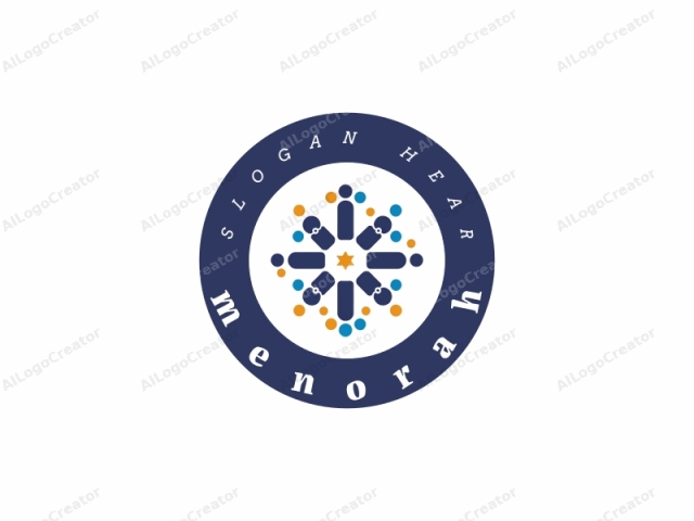 The logo is a stylized graphic design featuring a symmetrical pattern of human figures and dots arranged in a radial, star-like formation. The central figure is a blue circle representing a person standing upright, with a small star symbol in the middle.