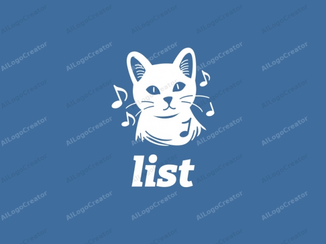 a stylized white cat set against a solid blue background. This is a minimalist, digital illustration of a cat with a simplified, cartoonish appearance. The cat's face is centered and occupies the majority of the image, featuring large, expressive eyes