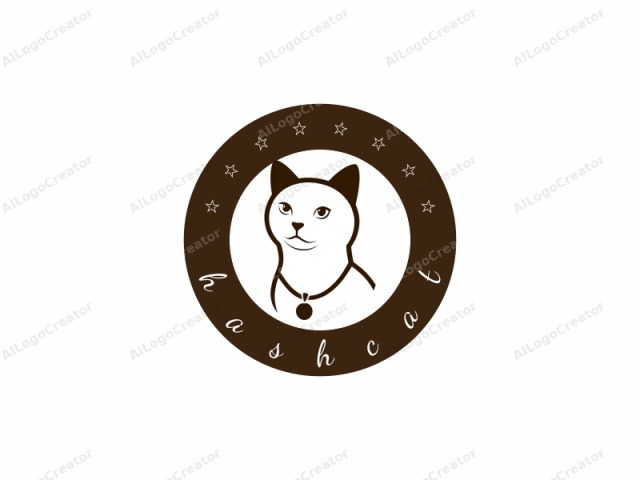 This is a minimalist logo illustration of a cat, done in a clean, monochromatic brown color on a white background. The cat is depicted with a smooth line drawing style, emphasizing its head, neck, and shoulders. The eyes are large