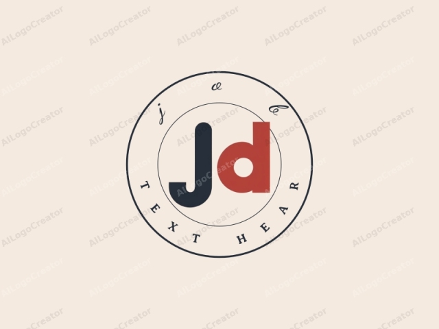 โลโก้มินิมอลนี้ประกอบด้วยคำว่า "Jd" ที่ตั้งไว้ด้วยตัวอักษรแบบ sans-serif ตัวหนา ตัว "J" เขียนด้วยสีน้ำเงินเข้มทึบ สร้างความคมชัดที่โดดเด่นกับพื้นหลังสีเบจอ่อน ตัว "d" อยู่ใน
