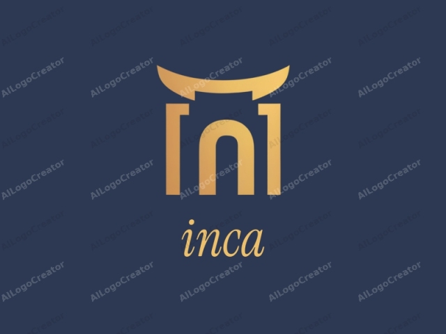 The image features a modern, minimalist logo on a solid dark blue background. The logo is composed of a stylized building, resembling a simplified version of a Shinto shrine, with elements such as curved eaves and a prominent archway. The