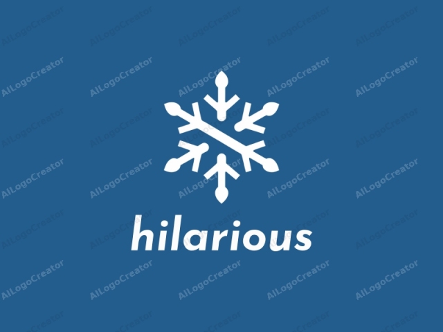 La imagen es un logotipo minimalista compuesto por una ilustración de un copo de nieve blanco sobre un fondo azul sólido. El diseño del copo de nieve es simétrico y estilizado, con seis brazos principales que se extienden hacia afuera desde un punto central. Cada brazo se ramifica dos veces, creando