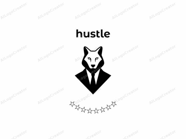 This image is a minimalist, monochromatic logo featuring a stylized wolf's head and shoulders, set against a stark white background. The wolf is depicted in black, with its features rendered in a bold, graphic style that emphasizes clean lines and