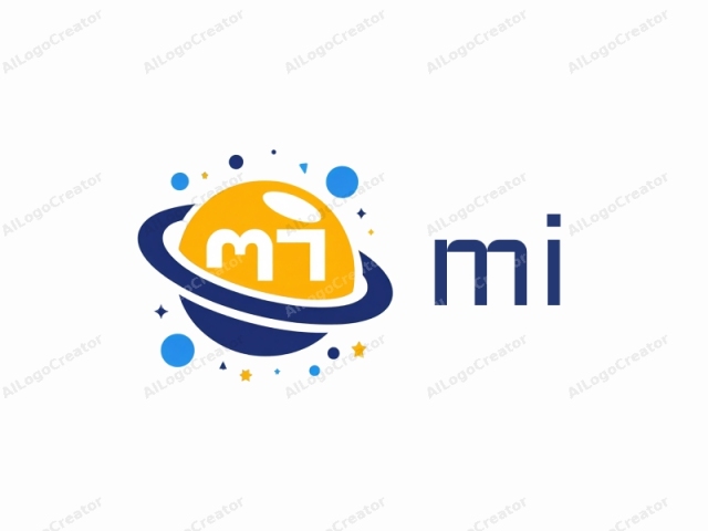 characterized by a modern, abstract design. The logo features a stylized depiction of a planet, represented by a bright yellow sphere. Encircling the planet is a dark blue, curved ring that resembles a planet's orbit. At the center of