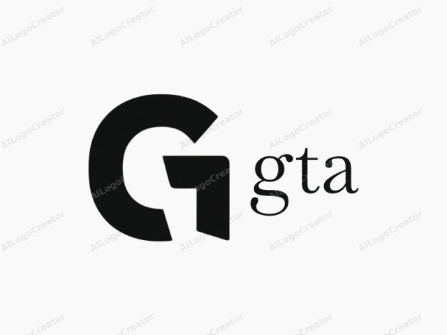 โลโก้นี้มีตัวอักษร "G" ตัวใหญ่สีดำที่โดดเด่นด้วยรูปร่างมุมเอียง วางอยู่บนพื้นหลังสีขาวที่คมชัด ขอบของตัวอักษรมีความคมและเรียบร้อย ทำให้ดูทันสมัยและเรียบง่าย ตัวอักษร "G"