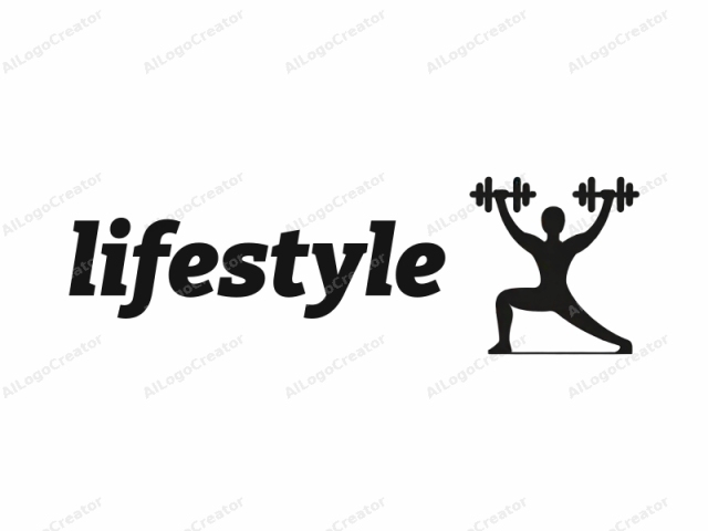 This image is a simple, black silhouette of a muscular human figure performing a barbell press exercise, centered against a plain white background. The figure is depicted in a side view, with both arms extended upwards, holding a large barbell with a