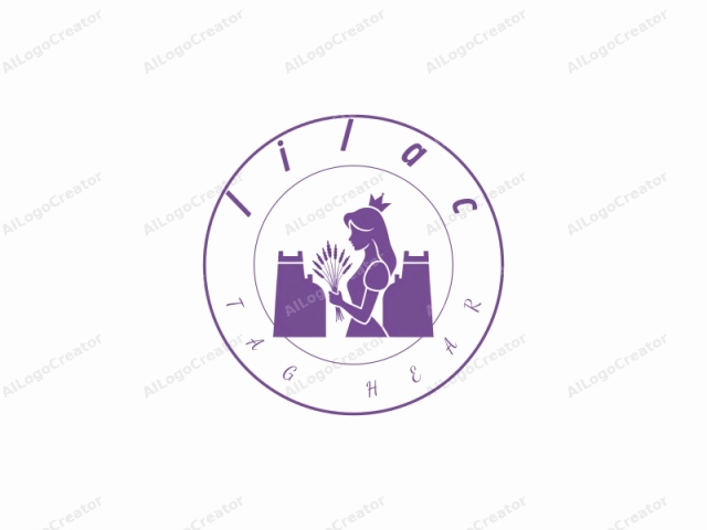 This is a minimalist digital logo illustration in shades of purple. It features a stylized silhouette of a young woman, likely a princess, wearing a crown and a flowing dress. She stands upright and slightly to the left, facing right. Her posture