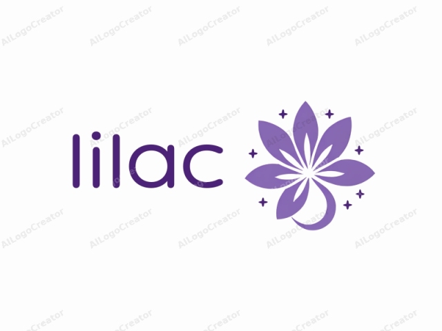 This is a minimalist, digital illustration of a flower with six large, symmetrical petals. The petals are arranged radially and feature smooth edges, creating a sense of symmetry and balance. The flower petals are colored a solid lavender, giving the design