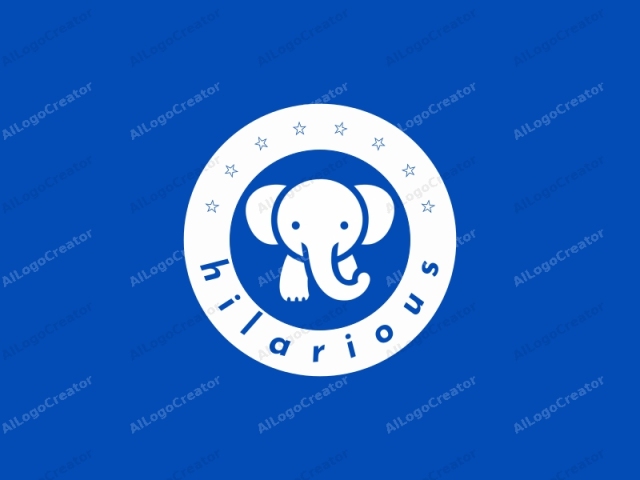 La imagen del logotipo presenta una ilustración simple, estilizada y minimalista de un elefante. Todo el logotipo se representa en un color blanco audaz sobre un fondo azul sólido, creando un alto contraste que hace que el elefante destaque prominentemente. El elefante es