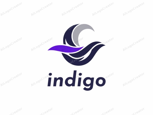 This image is a digital logo featuring abstract, stylized waves or feathers in a fluid, graceful design. The logo primarily consists of dark blue and light gray elements with a touch of purple. The central shape is a large, curved line that represents