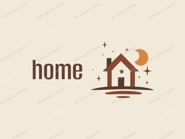 in a minimalist, modern style. The logo features a stylized, abstract house rendered in a warm, earthy brown color. The house has a simple, geometric shape with clean lines, resembling a child's drawing of a house. In the center