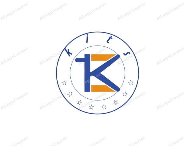 con un diseño minimalista y geométrico. El logotipo consta de dos formas entrelazadas, una naranja y la otra azul, dispuestas en una formación simétrica. La forma naranja es una "K" mayúscula con una barra horizontal que se extiende desde la parte superior, mientras que